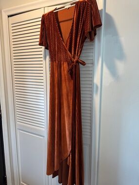 Baltic Born Copper Velvet Wrap High-Low Dress